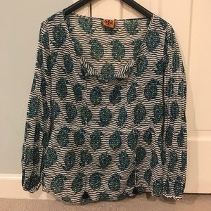 Tory Burch l/s striped peacock peasant blouse